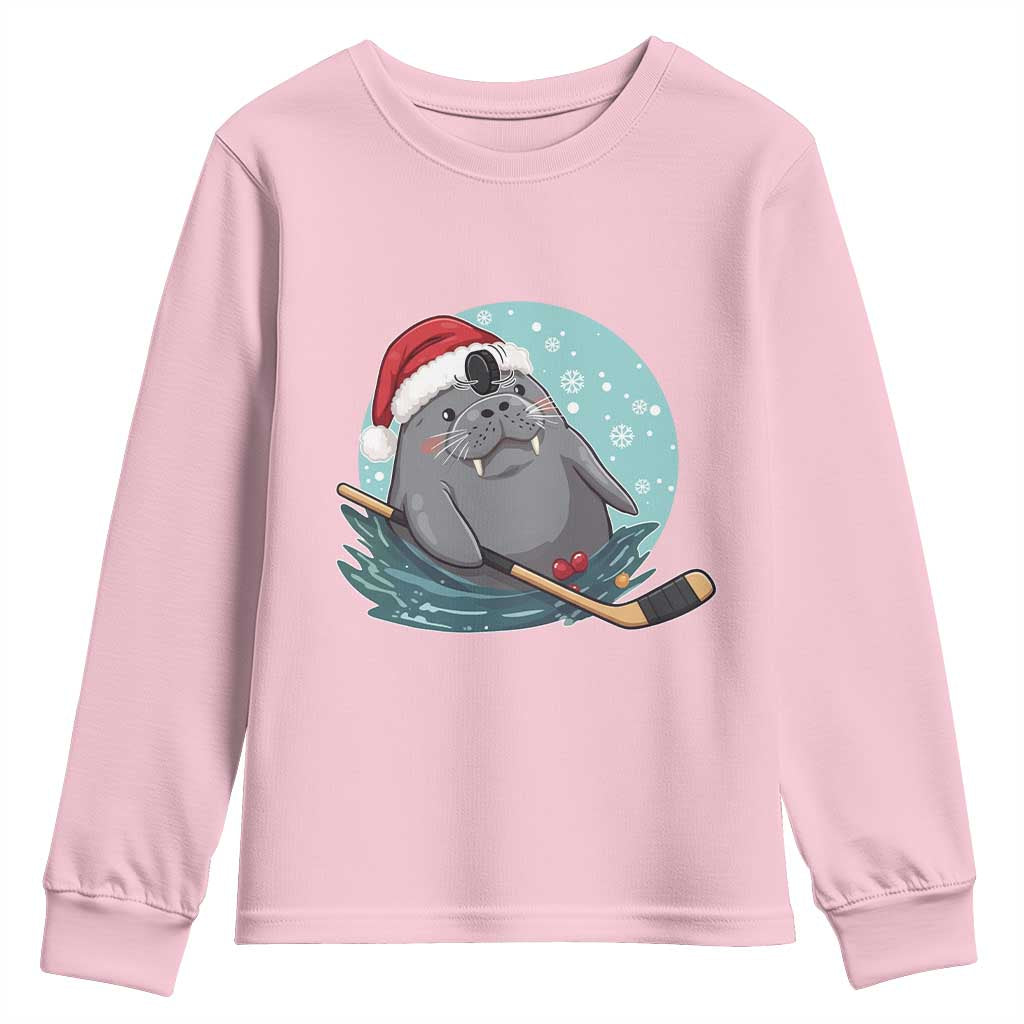 Snowy Seal Ice Hockey Lover Youth Sweatshirt Funny Christmas Gift TS12 Light Pink Print Your Wear