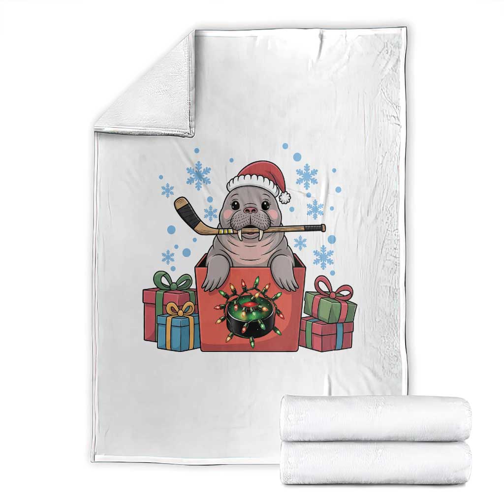 Santa Seal Playing Ice Hockey Throw Blanket Funny Christmas Gift TS12 White Print Your Wear