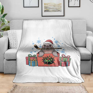 Santa Seal Playing Ice Hockey Throw Blanket Funny Christmas Gift TS12 Print Your Wear