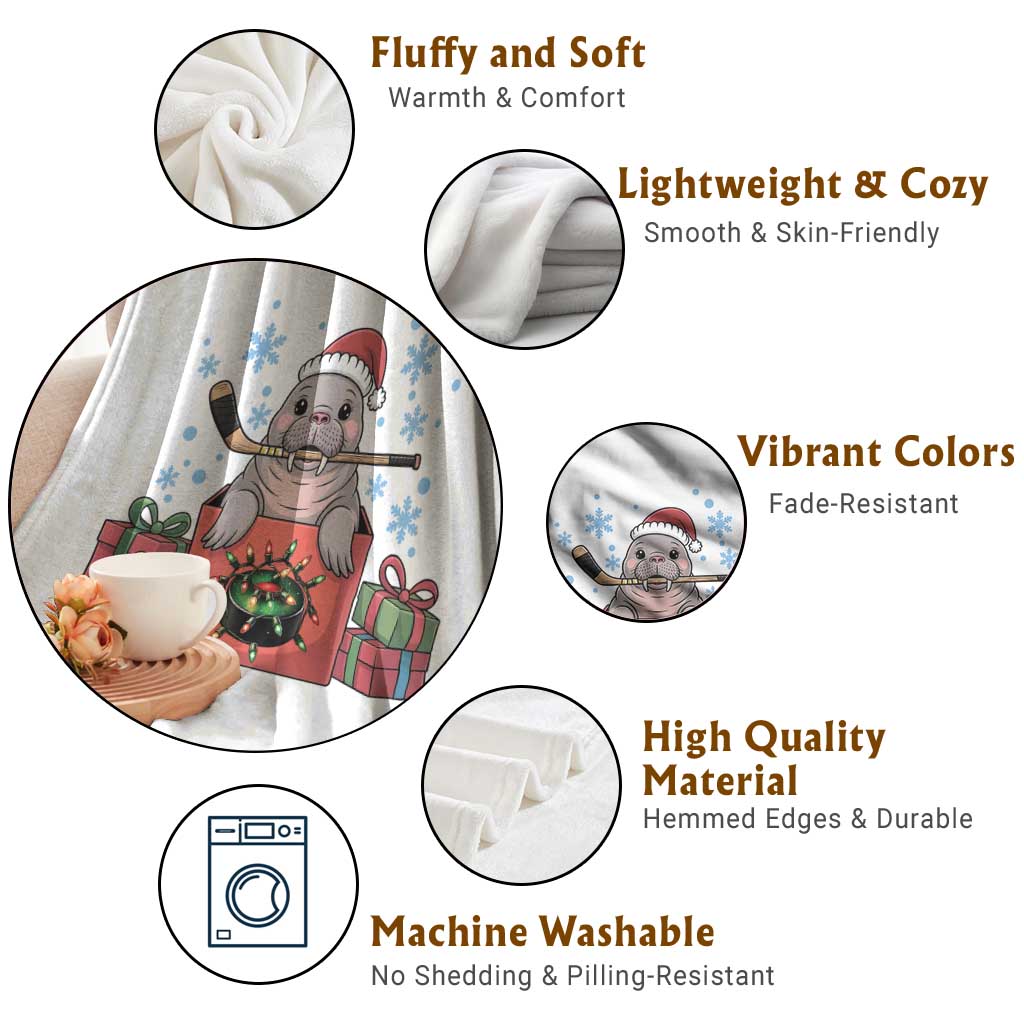 Santa Seal Playing Ice Hockey Throw Blanket Funny Christmas Gift TS12 Print Your Wear