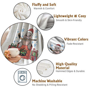 Santa Seal Playing Ice Hockey Throw Blanket Funny Christmas Gift TS12 Print Your Wear