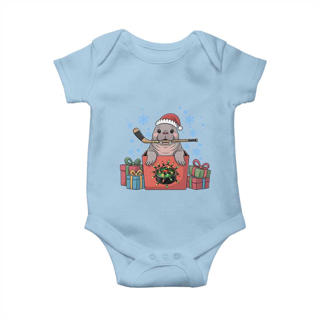 Santa Seal Playing Ice Hockey Baby Onesie Funny Christmas Gift TS12 Light Blue Print Your Wear