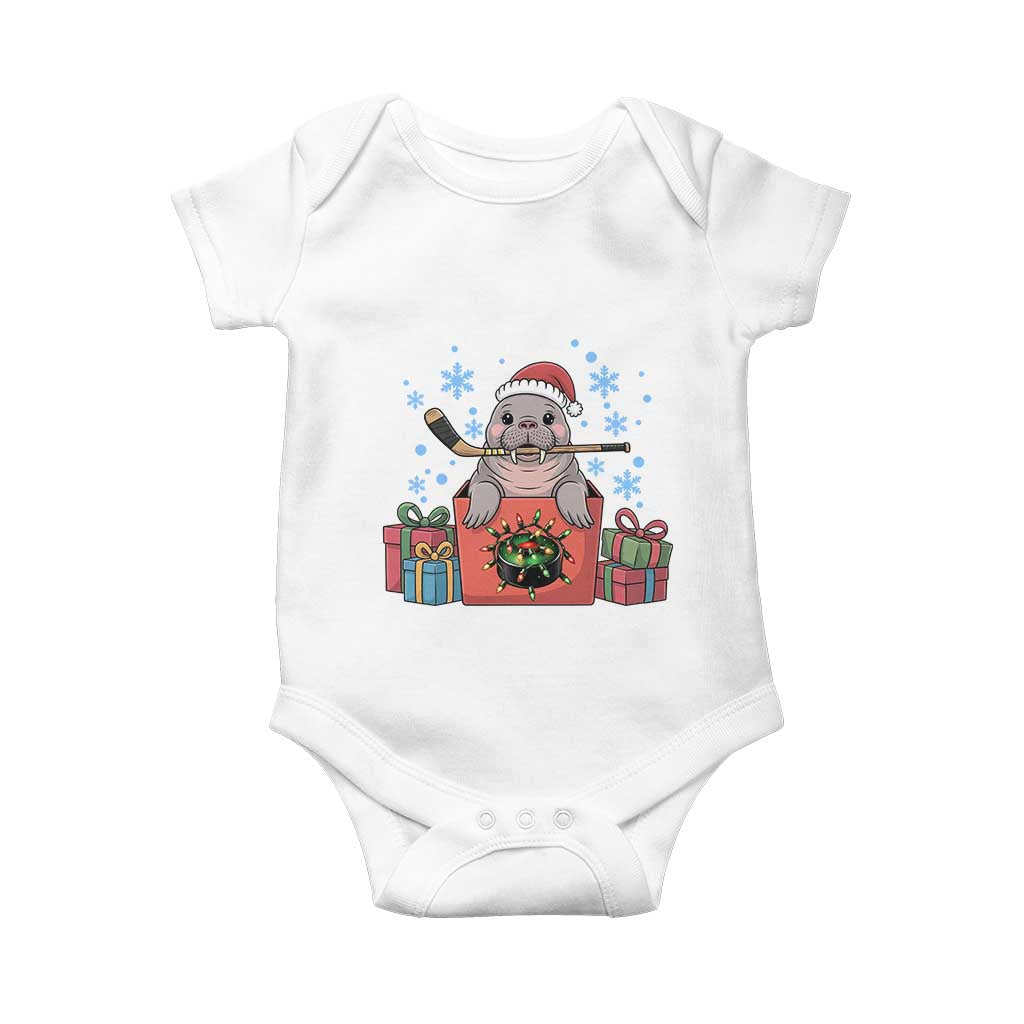 Santa Seal Playing Ice Hockey Baby Onesie Funny Christmas Gift TS12 White Print Your Wear