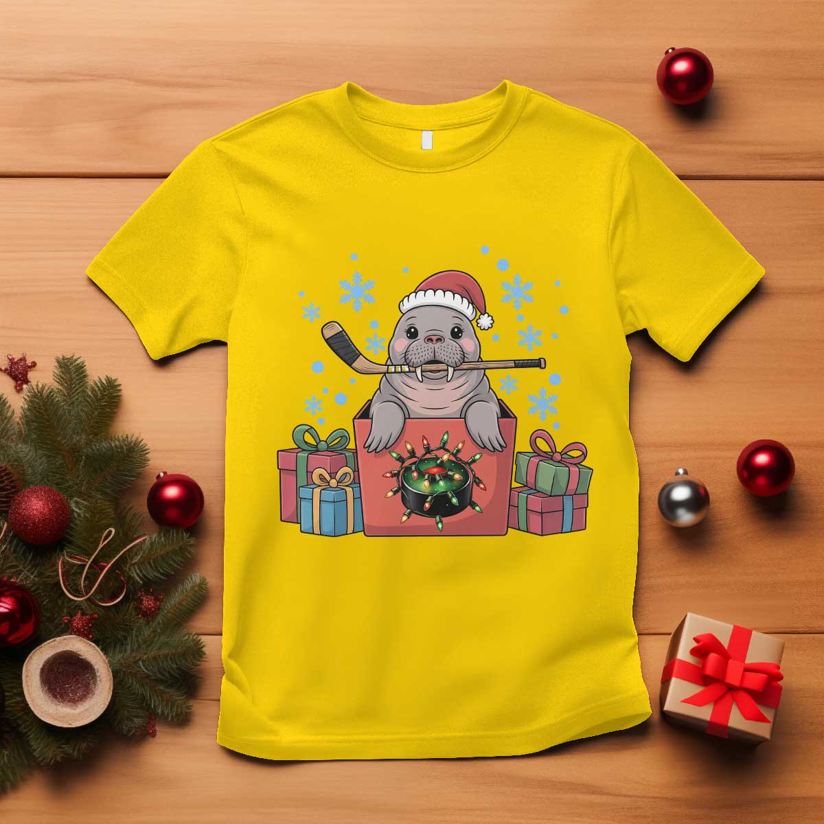 Santa Seal Playing Ice Hockey T Shirt Funny Christmas Gift TS12 Daisy Print Your Wear