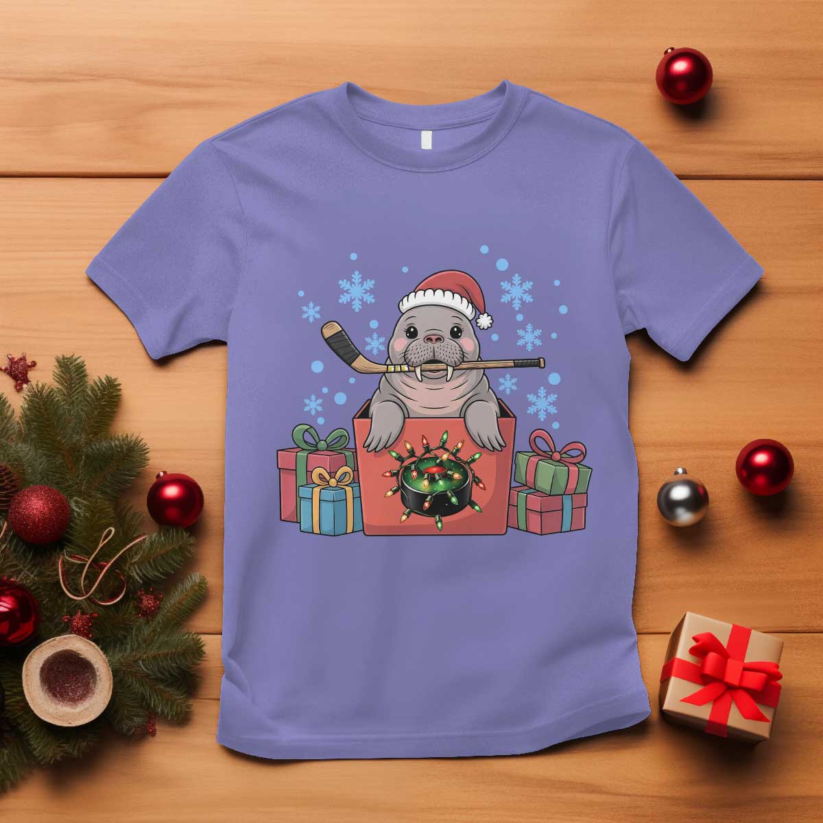 Santa Seal Playing Ice Hockey T Shirt Funny Christmas Gift TS12 Violet Print Your Wear