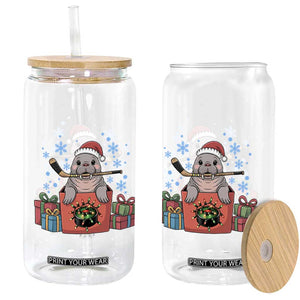 Santa Seal Playing Ice Hockey Glass Can Funny Christmas Gift TS12 Print Your Wear