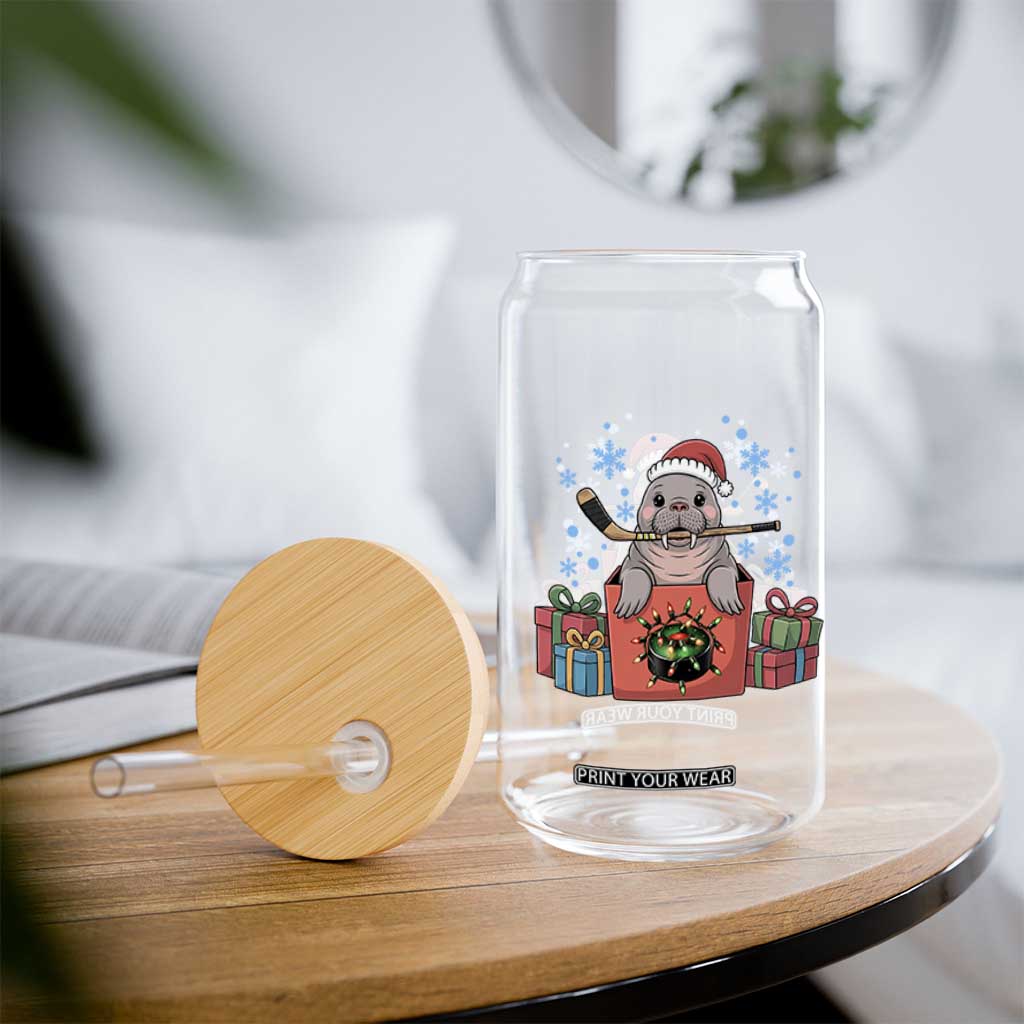 Santa Seal Playing Ice Hockey Glass Can Funny Christmas Gift TS12 Print Your Wear