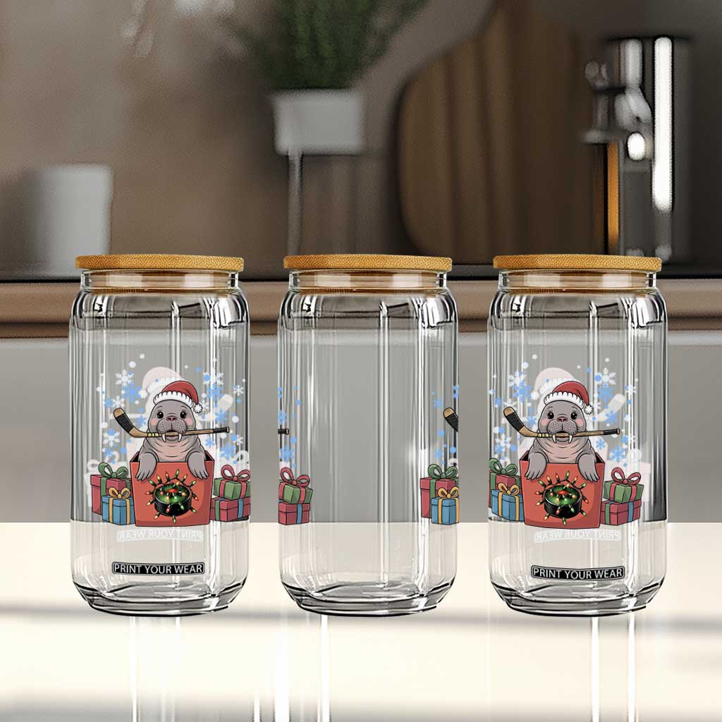 Santa Seal Playing Ice Hockey Glass Can Funny Christmas Gift TS12 Print Your Wear