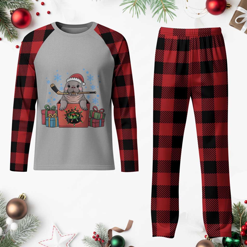 Santa Seal Playing Ice Hockey Plaid Pajama Set Funny Christmas Gift TS12 Buffalo Plaid Print Your Wear