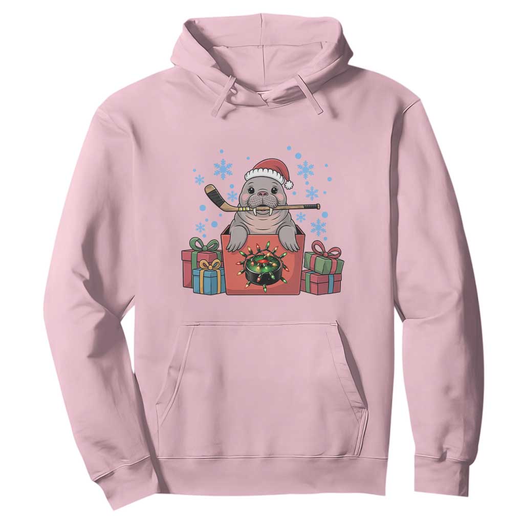 Santa Seal Playing Ice Hockey Hoodie Funny Christmas Gift TS12 Light Pink Print Your Wear