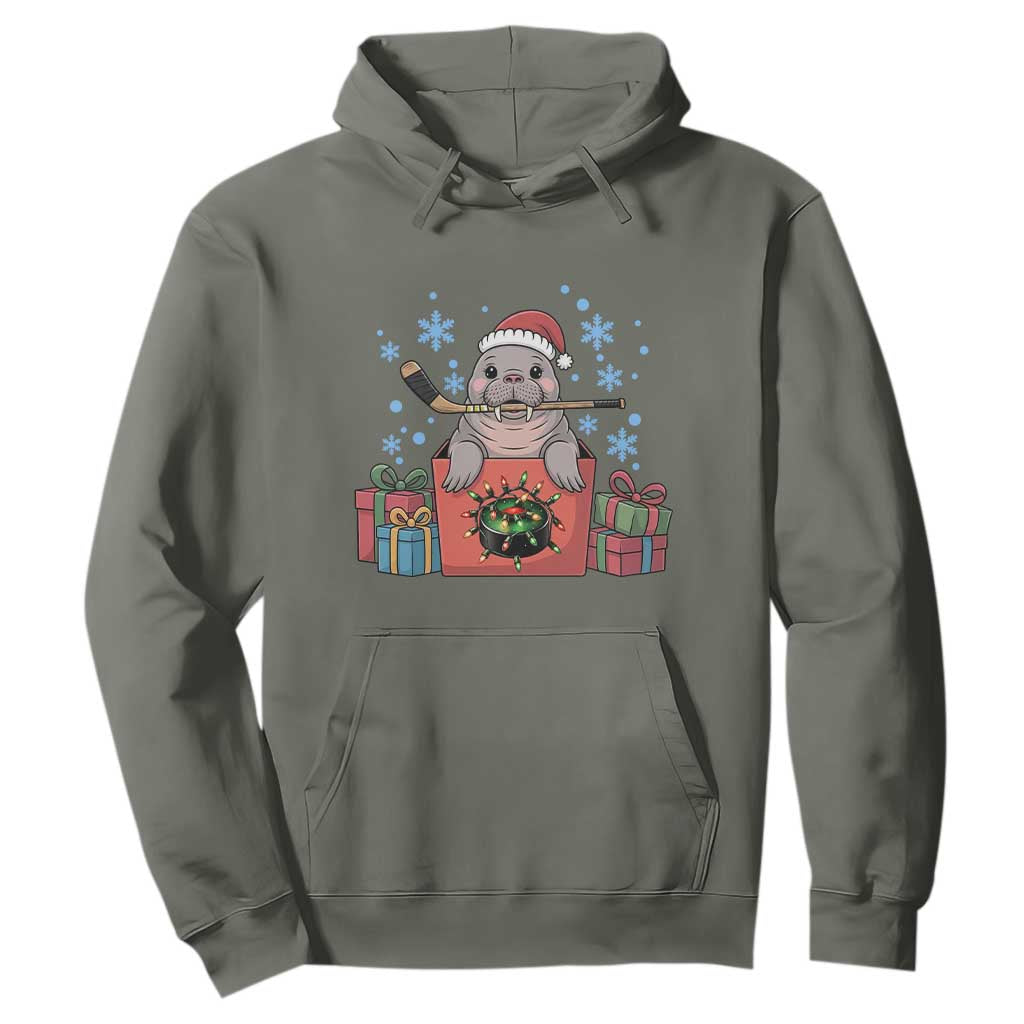 Santa Seal Playing Ice Hockey Hoodie Funny Christmas Gift TS12 Military Green Print Your Wear