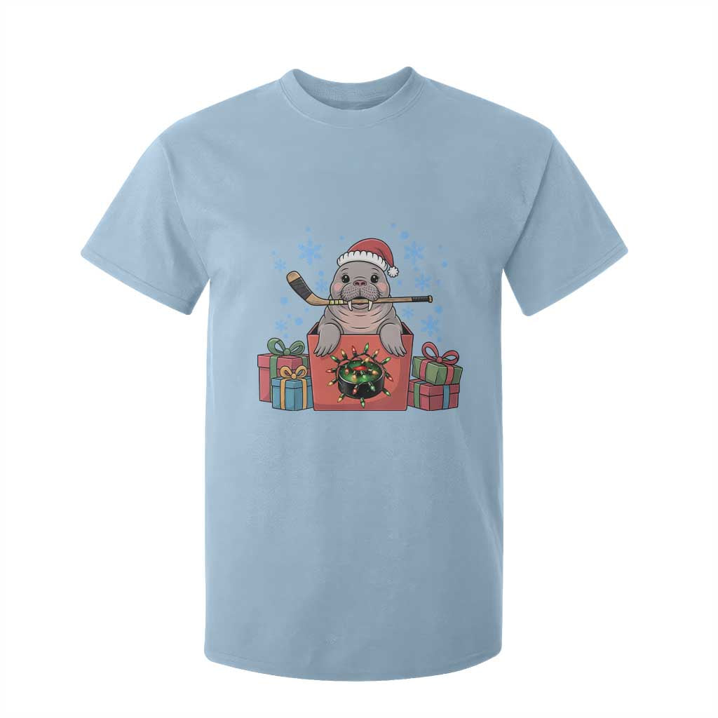 Santa Seal Playing Ice Hockey T Shirt For Kid Funny Christmas Gift TS12 Light Blue Print Your Wear