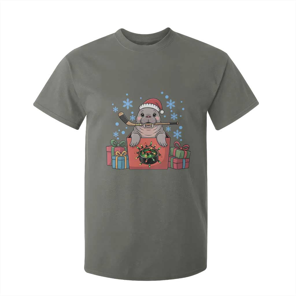 Santa Seal Playing Ice Hockey T Shirt For Kid Funny Christmas Gift TS12 Military Green Print Your Wear