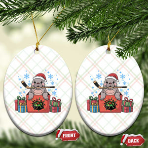 Santa Seal Playing Ice Hockey Ceramic Ornament Funny Christmas Gift TS12 Print Your Wear