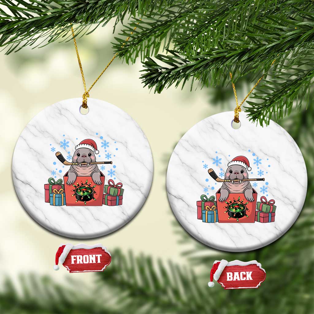 Santa Seal Playing Ice Hockey Ceramic Ornament Funny Christmas Gift TS12 1pc White Marble Print Your Wear