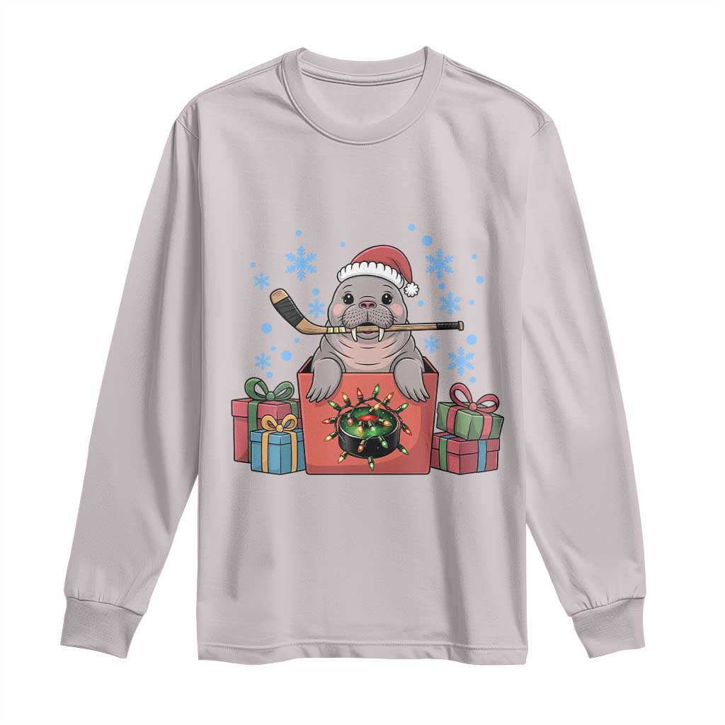 Santa Seal Playing Ice Hockey Long Sleeve Shirt Funny Christmas Gift TS12 Ice Gray Print Your Wear