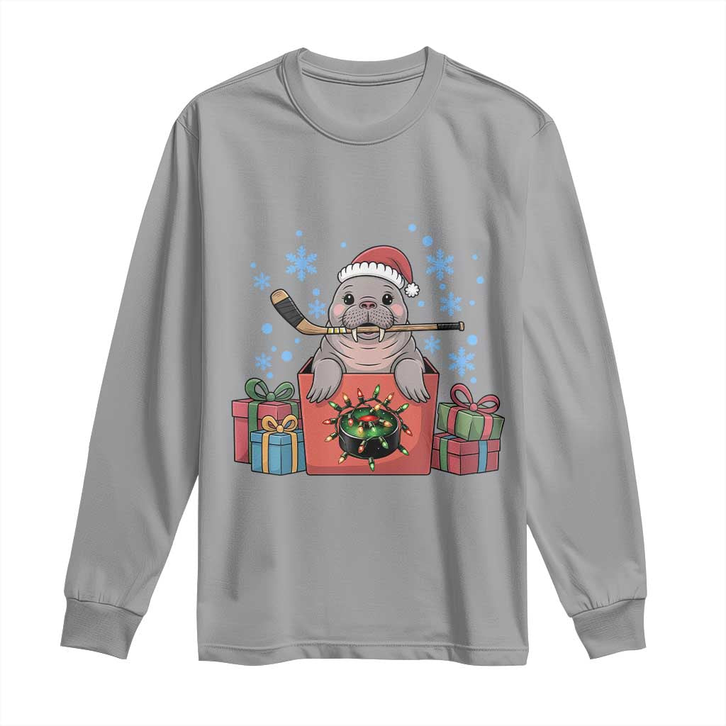 Santa Seal Playing Ice Hockey Long Sleeve Shirt Funny Christmas Gift TS12 Sport Gray Print Your Wear