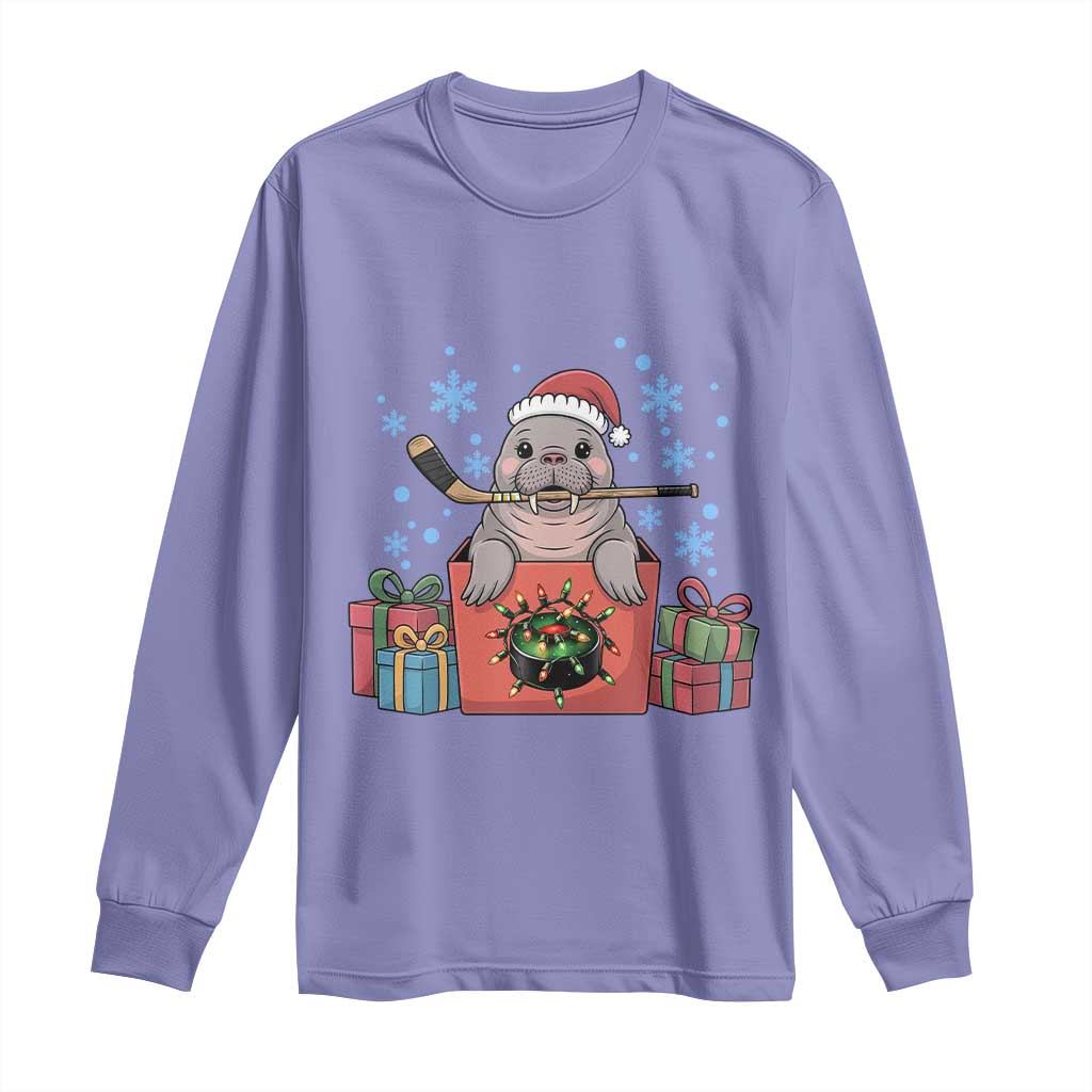 Santa Seal Playing Ice Hockey Long Sleeve Shirt Funny Christmas Gift TS12 Violet Print Your Wear