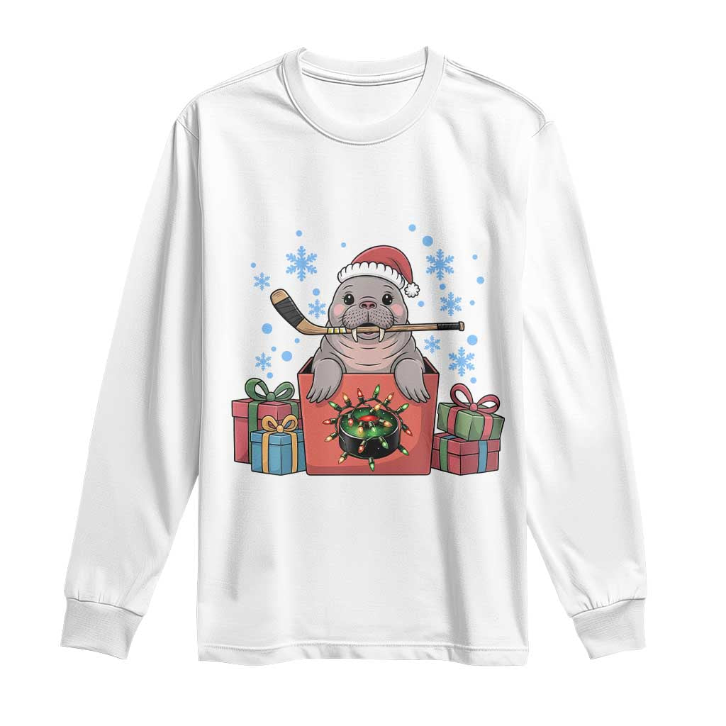 Santa Seal Playing Ice Hockey Long Sleeve Shirt Funny Christmas Gift TS12 White Print Your Wear