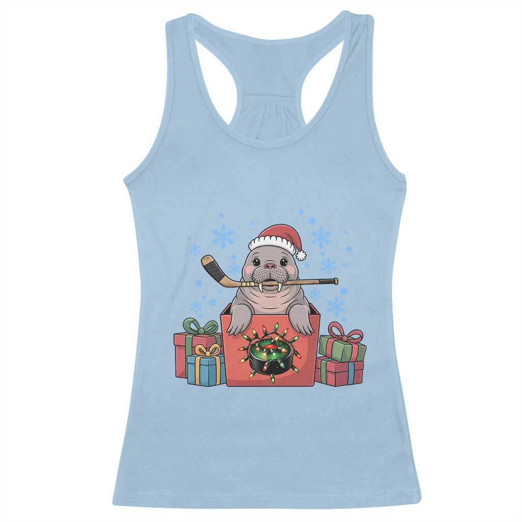 Santa Seal Playing Ice Hockey Racerback Tank Top Funny Christmas Gift TS12 Light Blue Print Your Wear