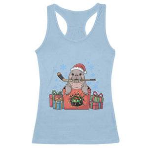 Santa Seal Playing Ice Hockey Racerback Tank Top Funny Christmas Gift TS12 Light Blue Print Your Wear