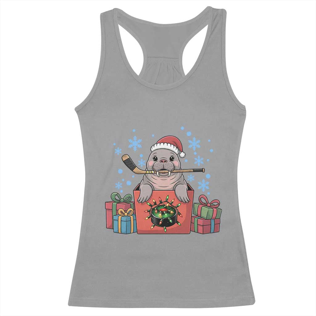 Santa Seal Playing Ice Hockey Racerback Tank Top Funny Christmas Gift TS12 Sport Gray Print Your Wear