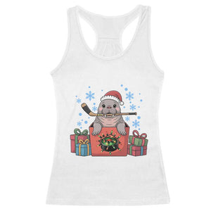 Santa Seal Playing Ice Hockey Racerback Tank Top Funny Christmas Gift TS12 White Print Your Wear