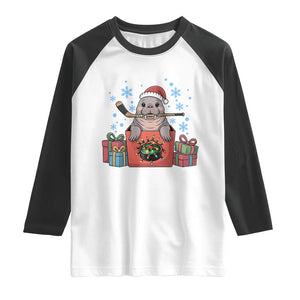 Santa Seal Playing Ice Hockey Raglan Shirt Funny Christmas Gift TS12 White Black Print Your Wear