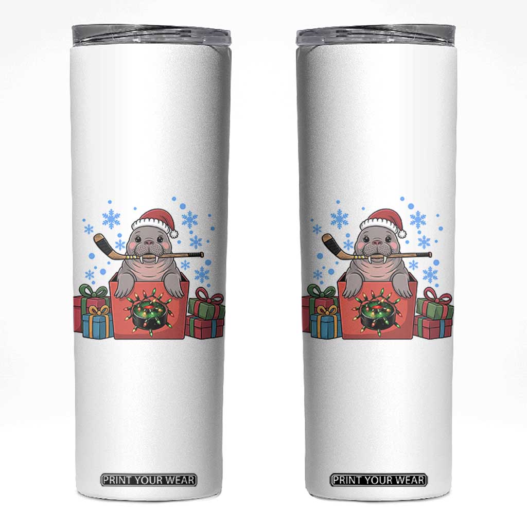 Santa Seal Playing Ice Hockey Skinny Tumbler Funny Christmas Gift TS12 White Print Your Wear