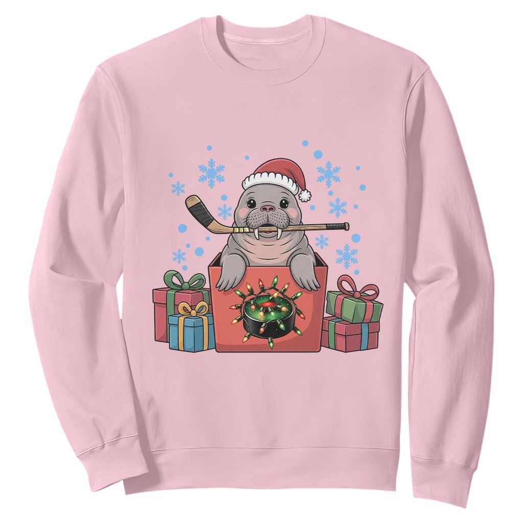 Santa Seal Playing Ice Hockey Sweatshirt Funny Christmas Gift TS12 Light Pink Print Your Wear