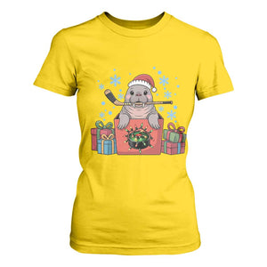 Santa Seal Playing Ice Hockey T Shirt For Women Funny Christmas Gift TS12 Daisy Print Your Wear