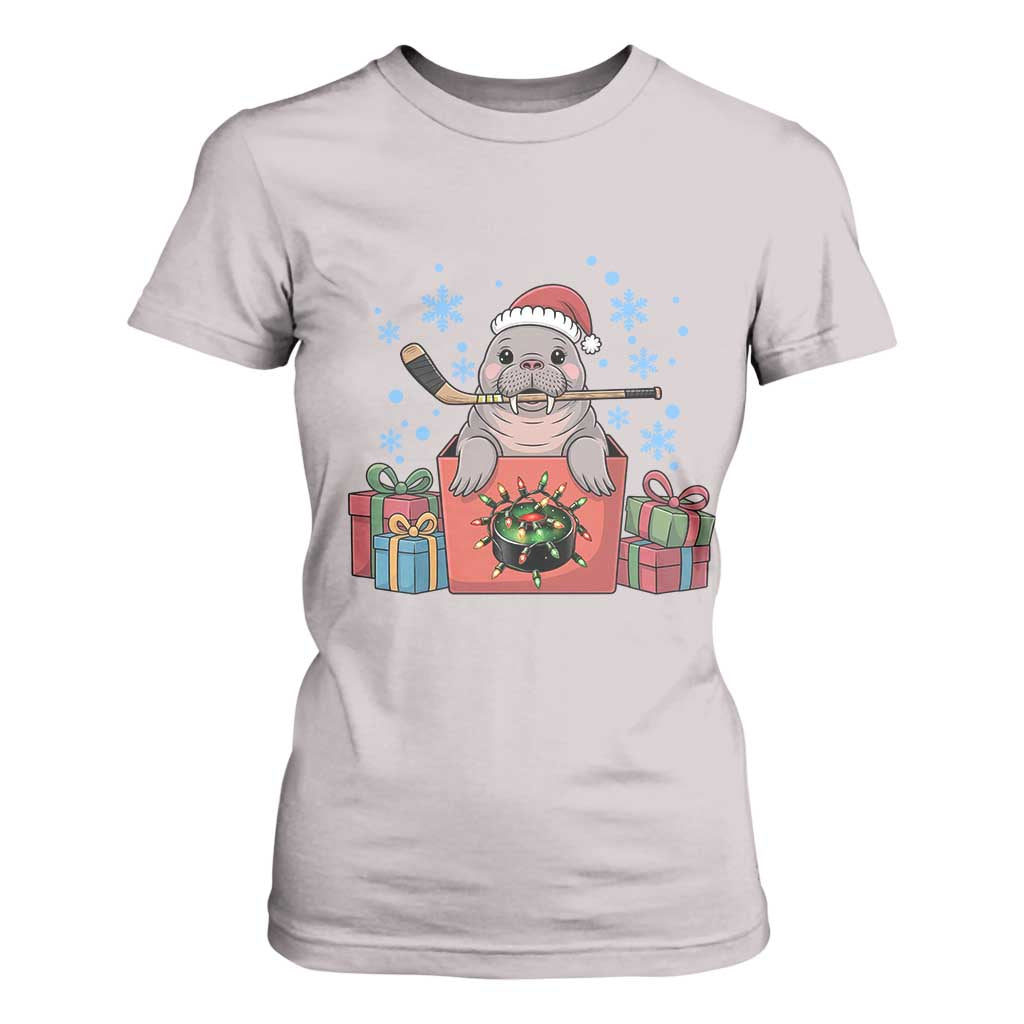 Santa Seal Playing Ice Hockey T Shirt For Women Funny Christmas Gift TS12 Ice Gray Print Your Wear