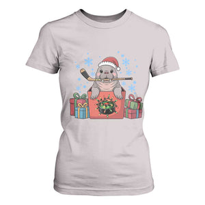 Santa Seal Playing Ice Hockey T Shirt For Women Funny Christmas Gift TS12 Ice Gray Print Your Wear
