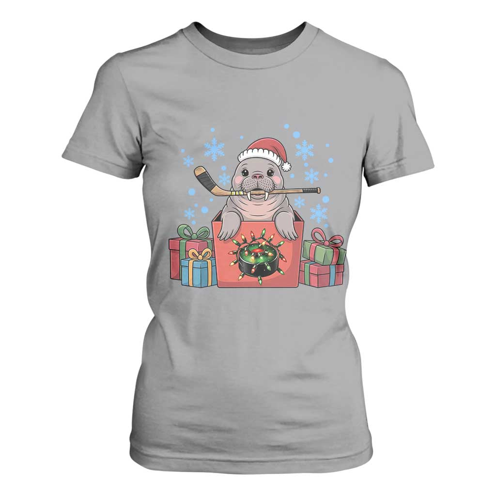 Santa Seal Playing Ice Hockey T Shirt For Women Funny Christmas Gift TS12 Sport Gray Print Your Wear