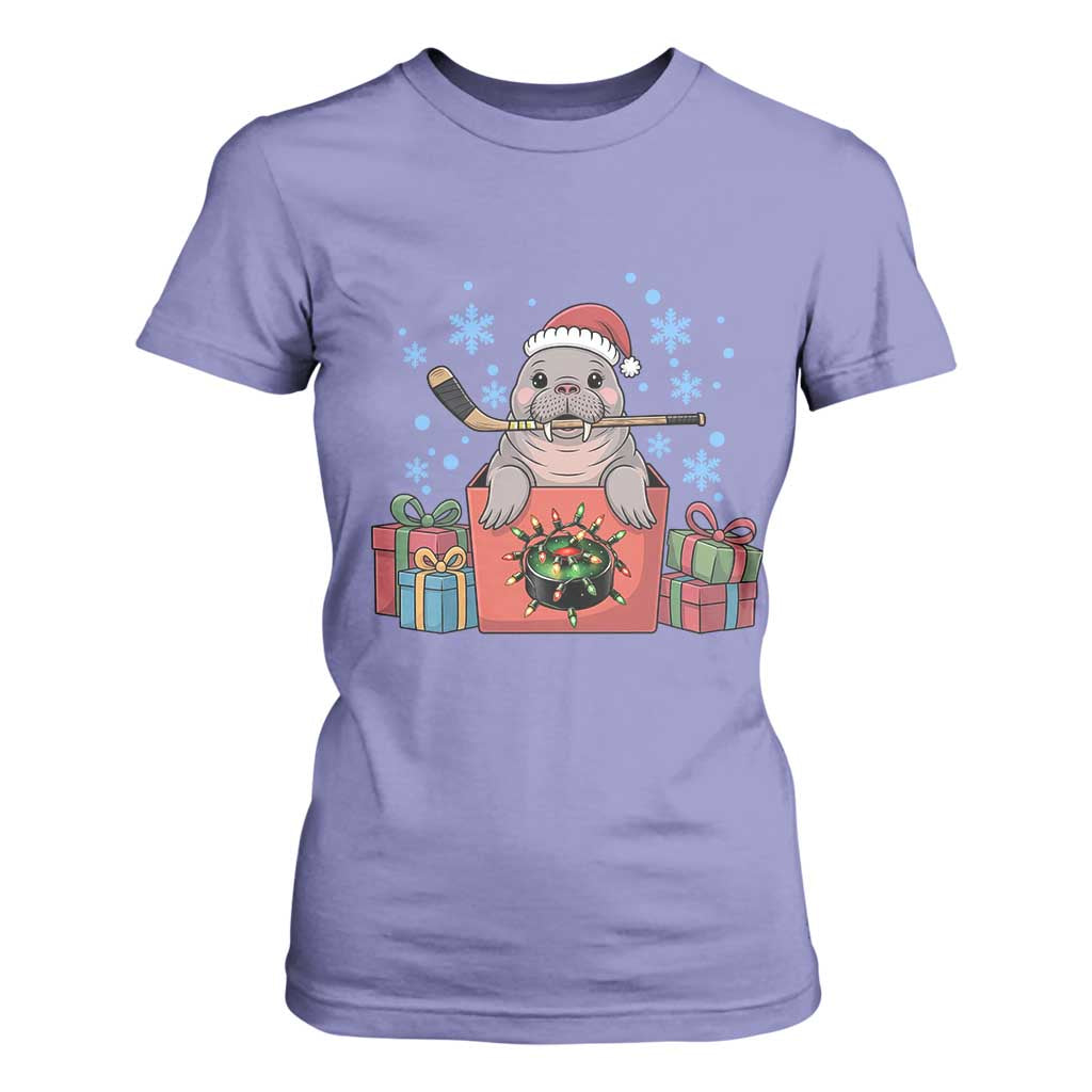 Santa Seal Playing Ice Hockey T Shirt For Women Funny Christmas Gift TS12 Violet Print Your Wear
