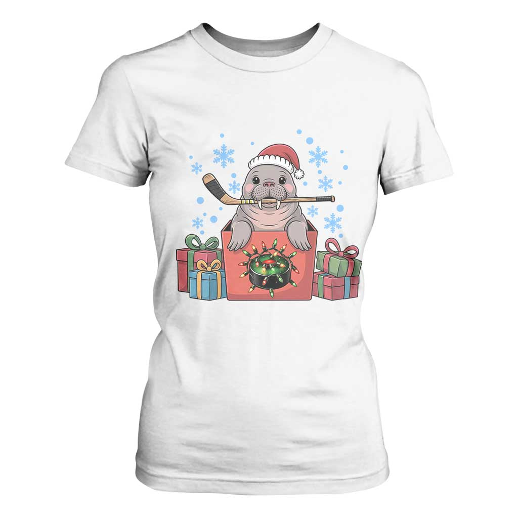 Santa Seal Playing Ice Hockey T Shirt For Women Funny Christmas Gift TS12 White Print Your Wear