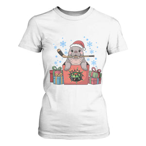 Santa Seal Playing Ice Hockey T Shirt For Women Funny Christmas Gift TS12 White Print Your Wear