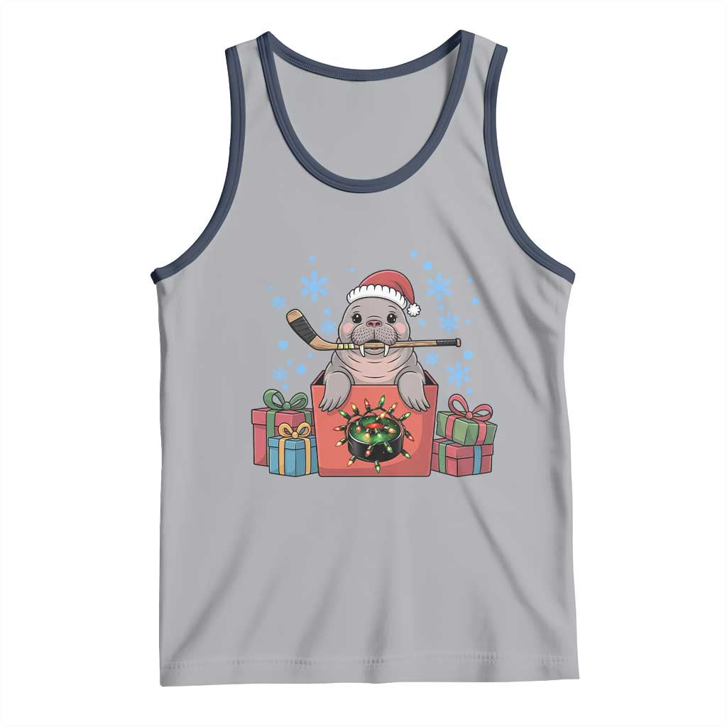 Santa Seal Playing Ice Hockey Tank Top Funny Christmas Gift TS12 Athletic Heather Navy Print Your Wear
