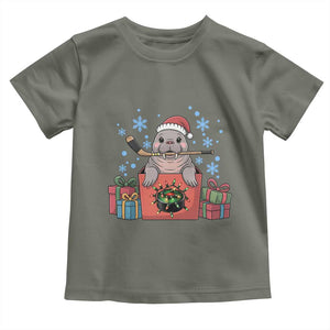 Santa Seal Playing Ice Hockey Toddler T Shirt Funny Christmas Gift TS12 Military Green Print Your Wear