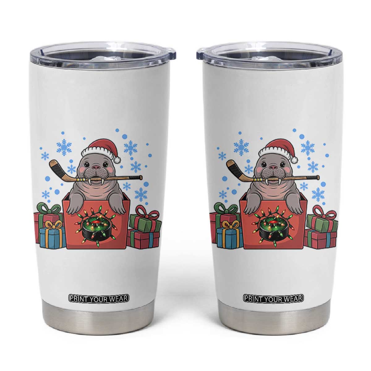 Santa Seal Playing Ice Hockey Tumbler Cup Funny Christmas Gift TS12 White Print Your Wear