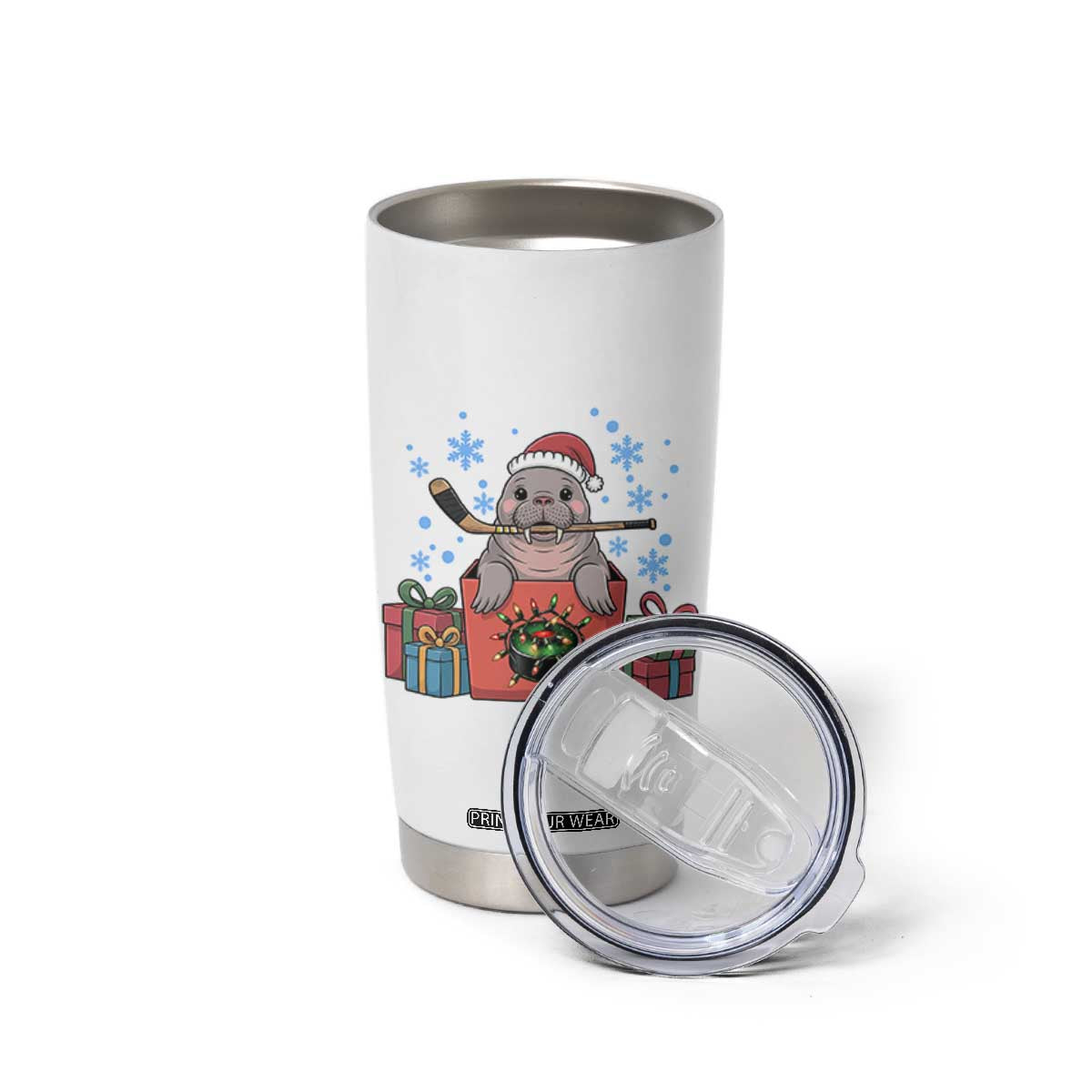 Santa Seal Playing Ice Hockey Tumbler Cup Funny Christmas Gift TS12 Print Your Wear
