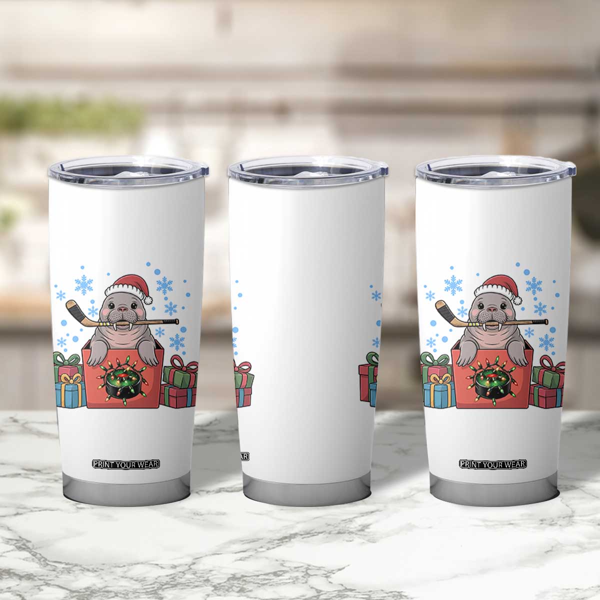 Santa Seal Playing Ice Hockey Tumbler Cup Funny Christmas Gift TS12 Print Your Wear