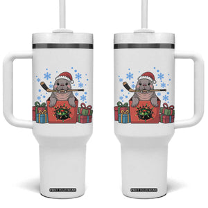 Santa Seal Playing Ice Hockey Tumbler With Handle Funny Christmas Gift TS12 One Size: 40 oz White Print Your Wear