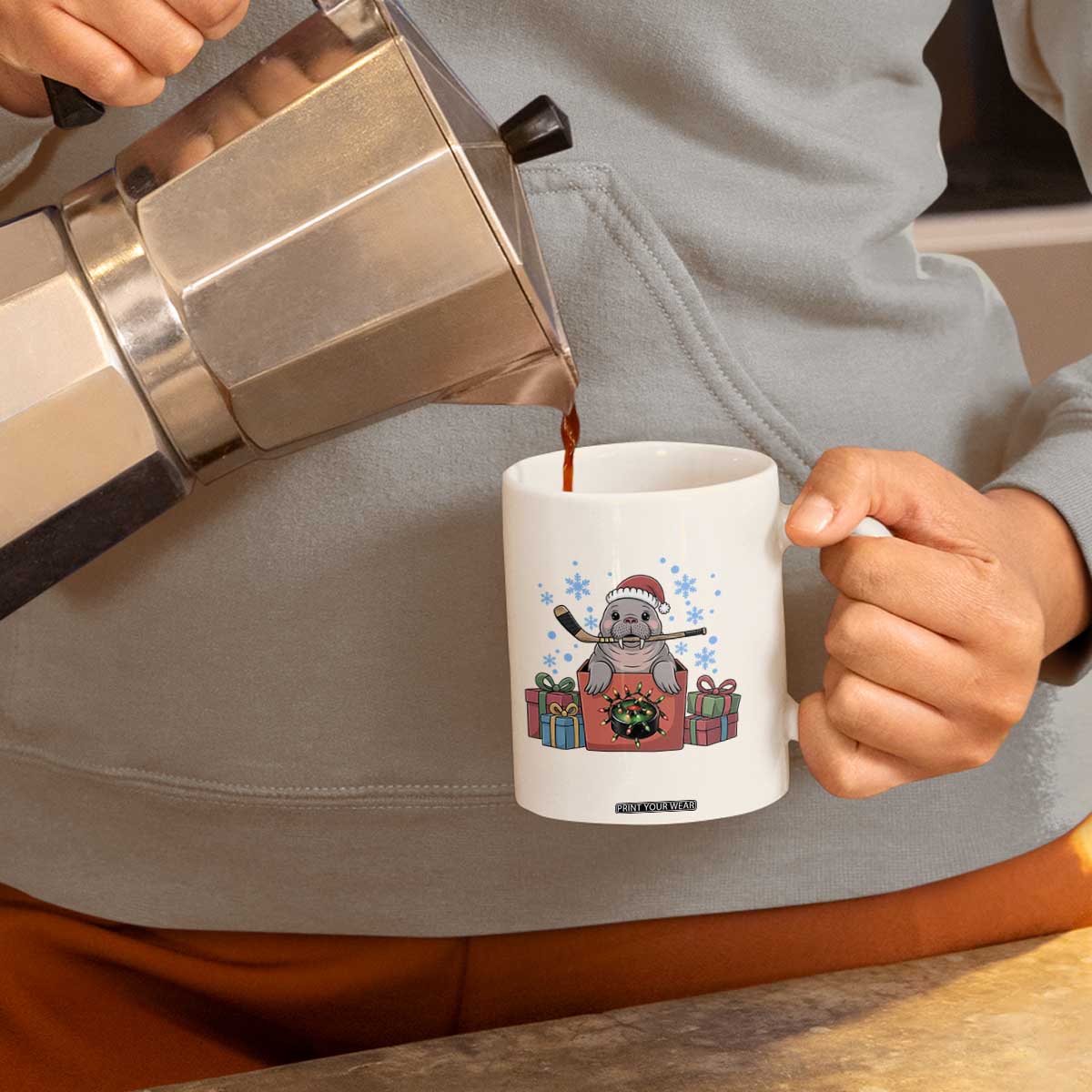 Santa Seal Playing Ice Hockey Coffee Mug Funny Christmas Gift TS12 Print Your Wear
