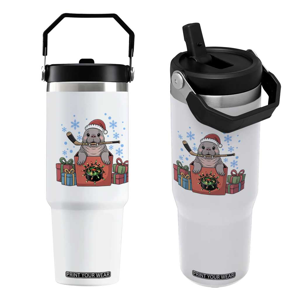 Santa Seal Playing Ice Hockey Flip Straw Tumbler Funny Christmas Gift TS12 One Size: 30 oz White Print Your Wear