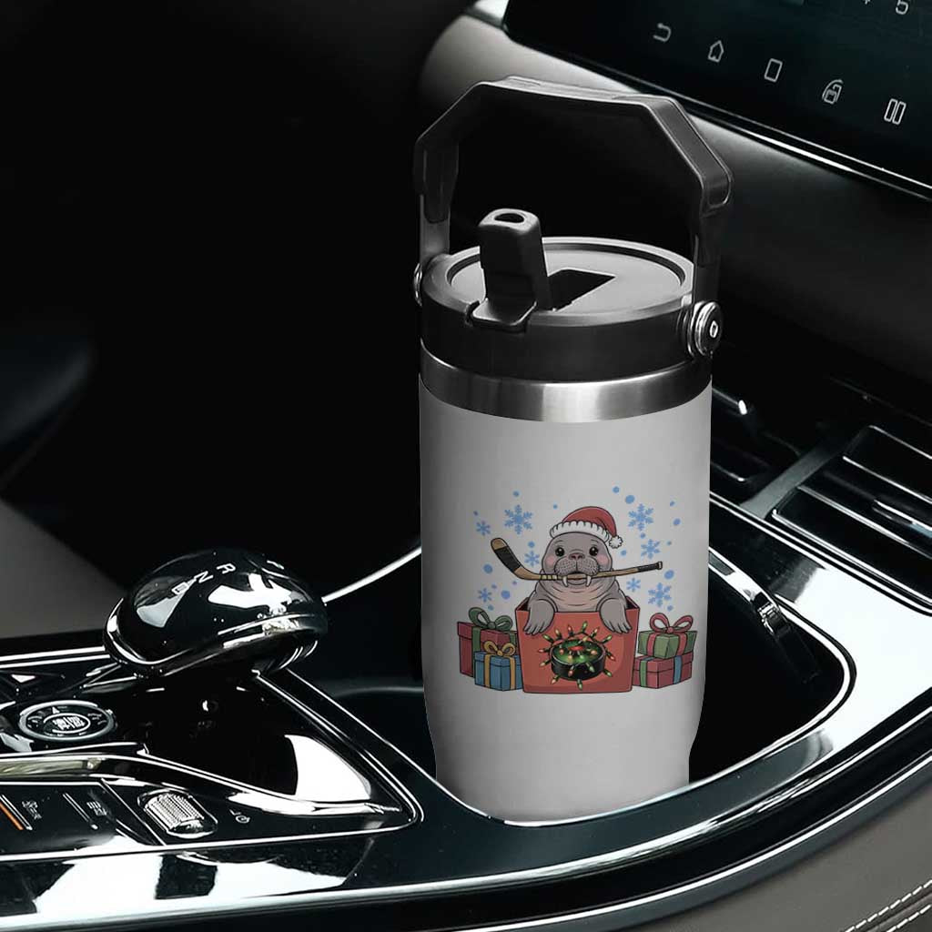 Santa Seal Playing Ice Hockey Flip Straw Tumbler Funny Christmas Gift TS12 Print Your Wear