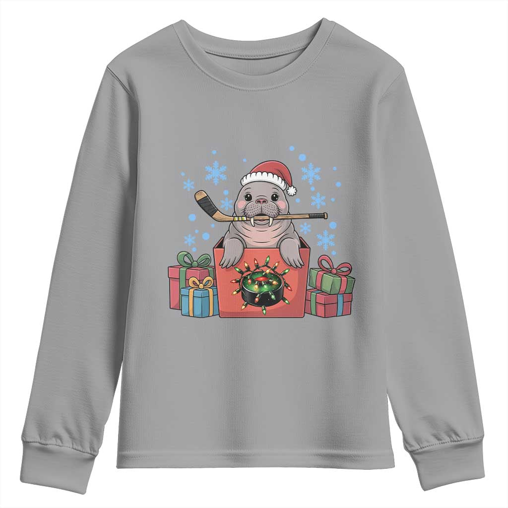 Santa Seal Playing Ice Hockey Youth Sweatshirt Funny Christmas Gift TS12 Sport Gray Print Your Wear