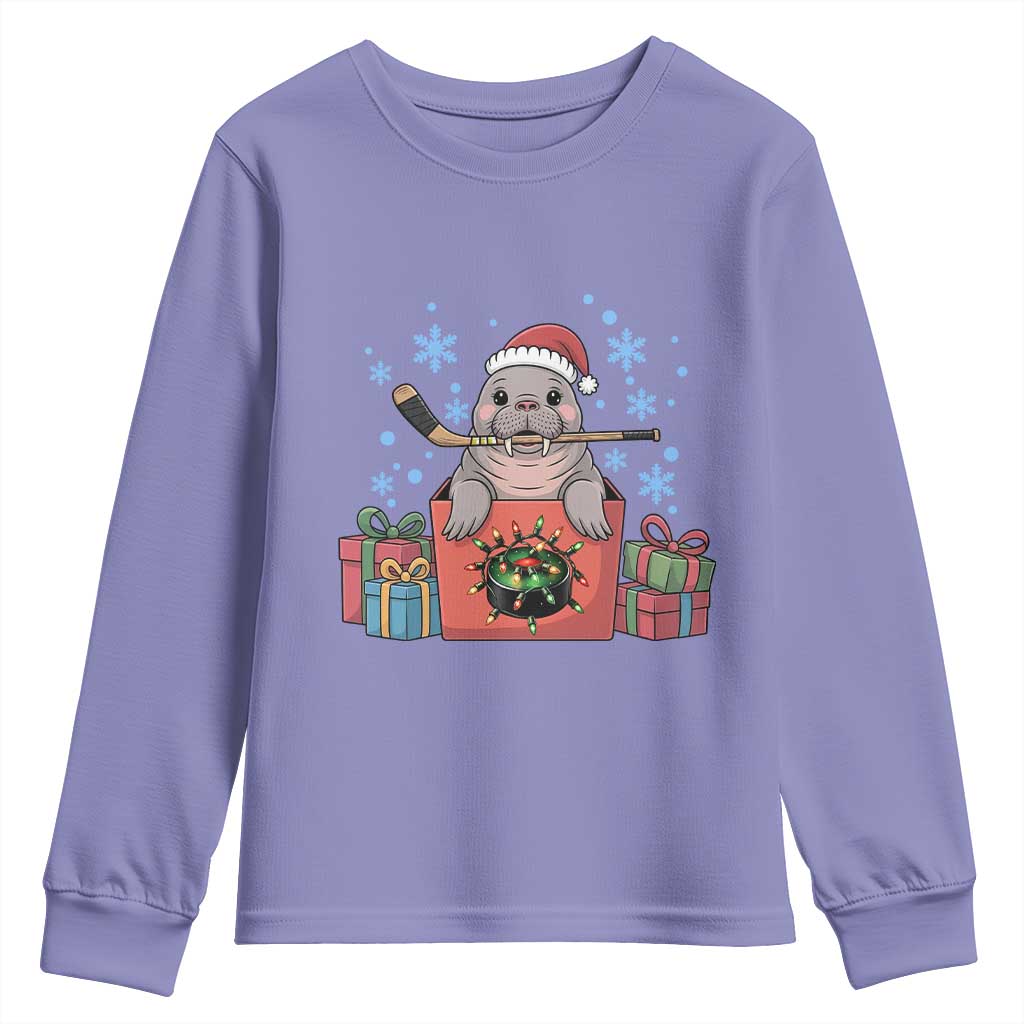 Santa Seal Playing Ice Hockey Youth Sweatshirt Funny Christmas Gift TS12 Violet Print Your Wear