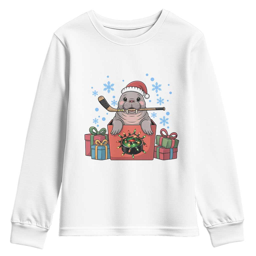 Santa Seal Playing Ice Hockey Youth Sweatshirt Funny Christmas Gift TS12 White Print Your Wear