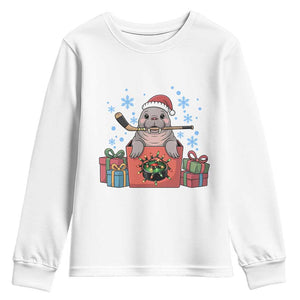 Santa Seal Playing Ice Hockey Youth Sweatshirt Funny Christmas Gift TS12 White Print Your Wear